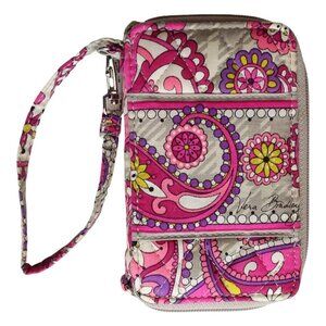Vera Bradley Quilted Wristlet Zip Around Wallet Small Phone Pink Gray Paisley